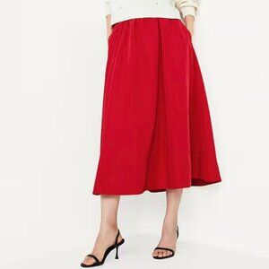 Red taffeta shirred midi skirt from Old Navy